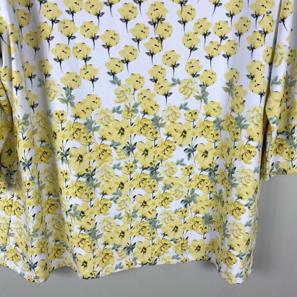 Charter Club Top XL Butter Yellow Floral  Stretch Modest Church Work Blouse - Picture 5 of 11